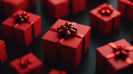 Obraz premium Red gifts, dark background, celebration