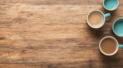 Coffee Cup Arrangement with Dark Wood Background and Natural Light