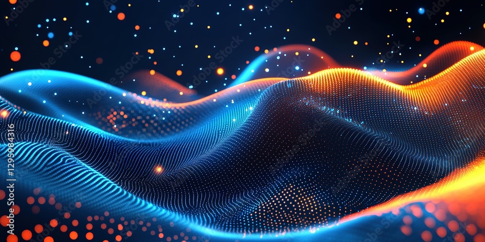 Wall mural colorful abstract waves of light and particles create a dynamic digital landscape shifting through b
