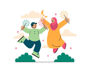 Eid Al Fitr Concept Illustrations. Eid Mubarak Illustrations 