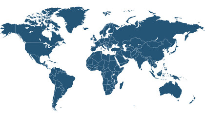 World map. Blue modern vector map. Silhouette map.