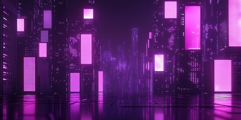 Neon cyber city with glowing signs at night in a futuristic urban landscape