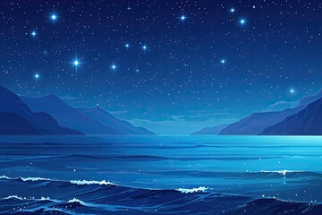 Serene Ocean Blue Backdrop with Shimmering Stars and Gradient Artwork