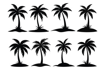 set of palm trees silhouette vector on white background