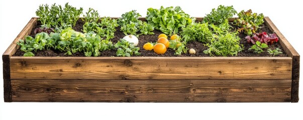 Lush Vegetable Patch Displaying Various Greens and Root Vegetables on White Background