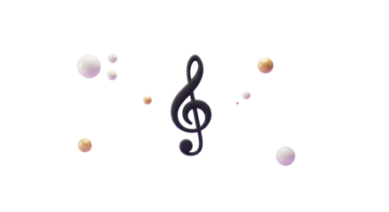 Isolated Black Treble Clef Surrounded by Floating Spheres