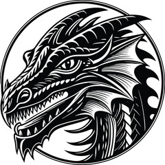 Dragon Head Face Art Illustration Shallotte Side view