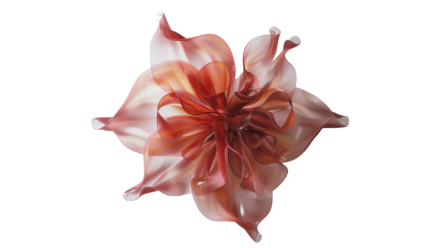 Red and pink transparent abstract flower blooming on transparent background