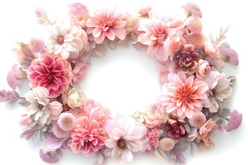 A stunning circular floral arrangement featuring various pink flowers, creating a soft and elegant aesthetic.
