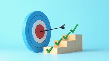 Goal management. Target and check marks. Concept image of goal setting and progress management.