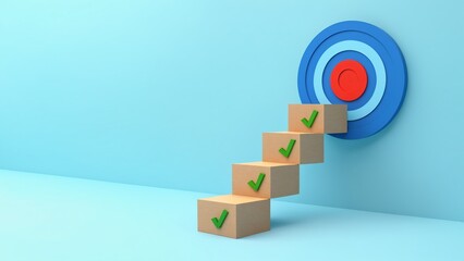 Goal management. Target and check marks. Concept image of goal setting and progress management.