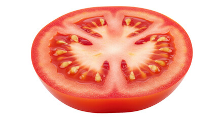 Isolated Close-Up of a Tomato Slice Cross-Section
