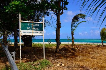 St-Martin, Bel Ombre, Black River district, Mauritius, Africa : Information sign at B8 coastal road