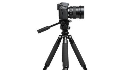 Isolated Professional Camera on Tripod for Photography