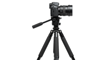 Isolated Professional Camera on Tripod for Photography