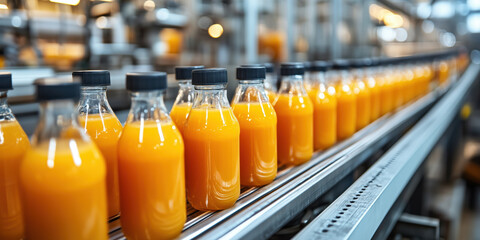 Automated juice bottling line in modern factory with orange juice © Antto-AI