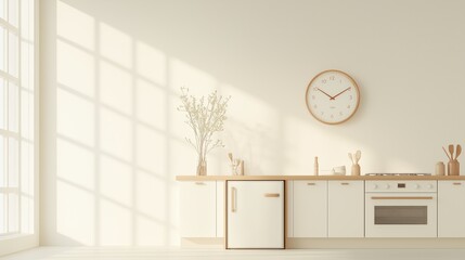 A kitchen with a white counter and a white refrigerator