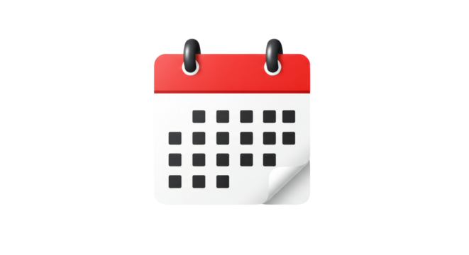 Isolated Red Wall Calendar with Black Dates