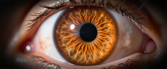 Illuminated human eye showcasing vibrant iris and pupil, visual perception