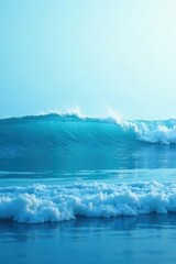 Naklejka premium Misty ocean waves on a light blue abstract background, calm, reflection, water