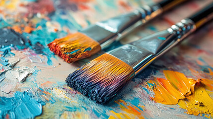 Obraz premium Two brushes lie on a dirty table