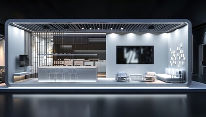 Booth with lighting inside the Trade show pavilion