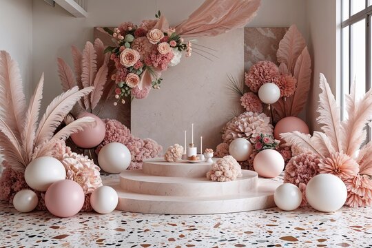 Elegant Terrazzo Design with Soft Pastel Decor in a Generous Space