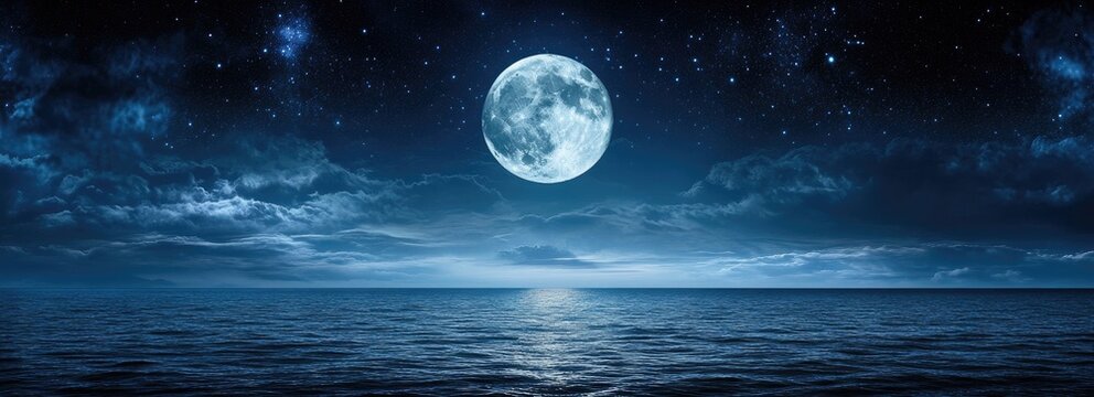 Full moon over a calm night sea