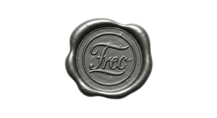 Isolated Elegant Silver Wax Seal with Intricate Lettering and Classic Design