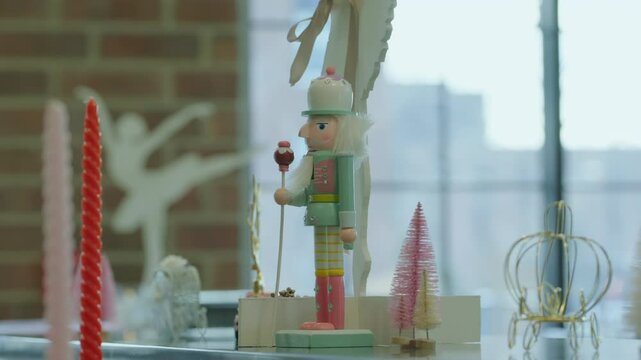 Pastel Nutcracker in a Magical Christmas Display with Brick Interior