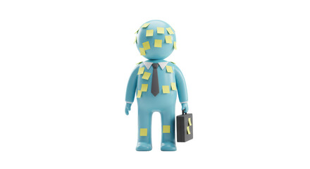 Fototapeta premium Isolated Business Character Covered in Sticky Notes, Emphasizing Overload