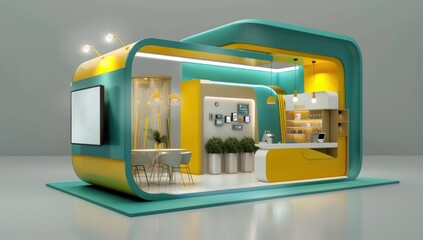 Exhibition stand for mockup and Corporate identity,Display design.Empty booth Design.Retail booth elements in Exhibition hall.booth Design trade show.Blank Booth system of Graphic Resources.3d render.