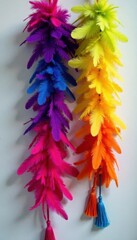 Obraz premium Multicolored feather boas with tassels , feathers, whimsical, multicolor