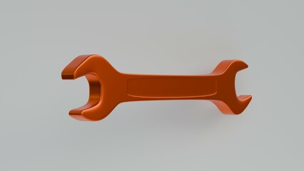 3d Vector Wrench of Metallic Mechanic Tool on white background, Construction and Maintenance Icon for design. Report or presentation object.