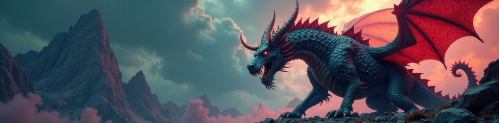 Mythical beast with horns and scales , monster, folklore, beast