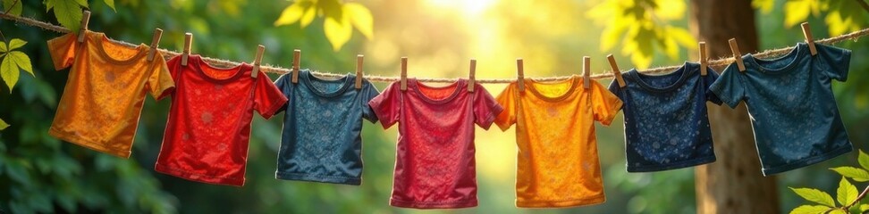 Natural fibers clothing hanging on a wooden clothesline, clothing, natural fibers, outdoor