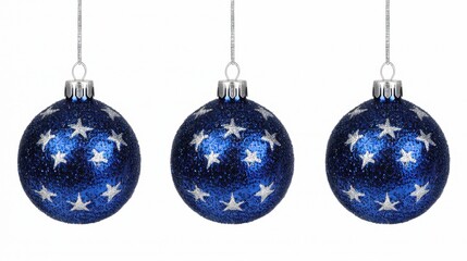 Bright Blue Christmas Ornaments with Silver Stars Hanging Decoratively