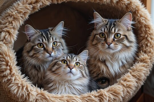 Charming Cats Exploring Cozy Spaces with Captivating Looks and Fluffy Closeups
