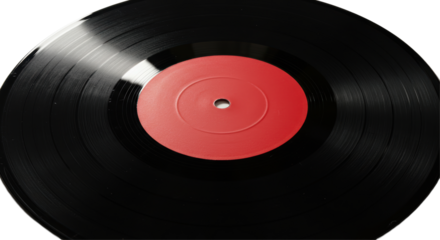 Isolated Classic Black Vinyl Record with Red Label
