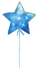 Watercolor blue star wand with night sky elements and smaller stars. Silver Star Banner Day