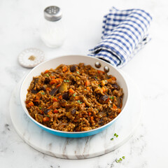 Homemade minced meat with eggplant