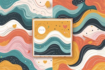 Hand Drawn Cute Abstract Wavy Square Background Design for Creative Covers and Social Media Posts