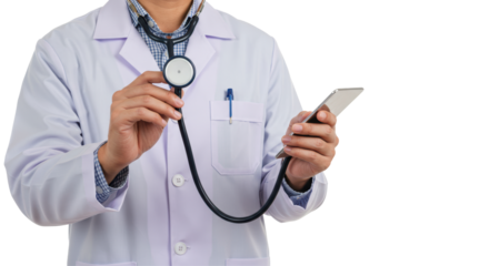 Isolated Doctor Holding Stethoscope and Phone