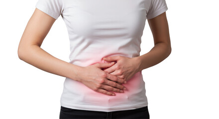 Isolated Woman Holding Stomach in Pain