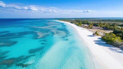 Fototapeta premium Serene beach landscape tropical paradise aerial view tranquil ocean vibes coastal beauty nature's splendor