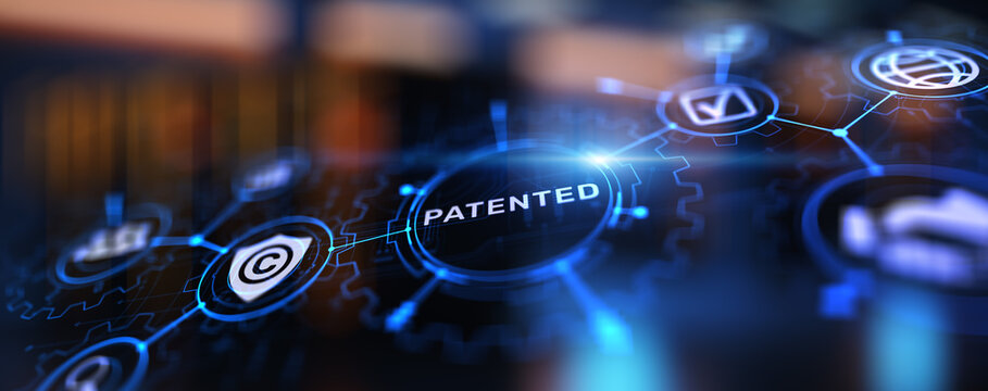 Patented Patent Copyright Law Business technology concept.