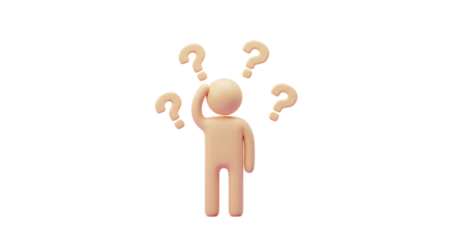 Isolated Cartoon Figure with Question Marks - Thinking and Confusion Concept