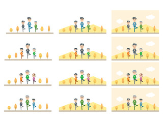 四季の自然の中でヨガのポーズをする人　健康　運動