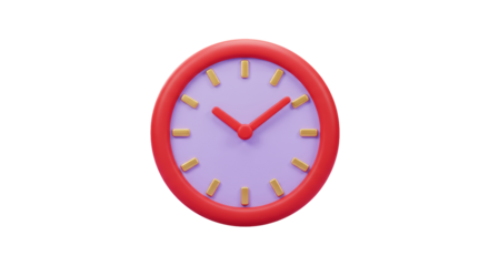Isolated Cartoon Clock with Red Frame and Purple Face