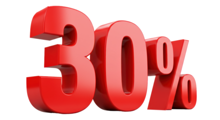 Isolated Red 30 Percent Sign